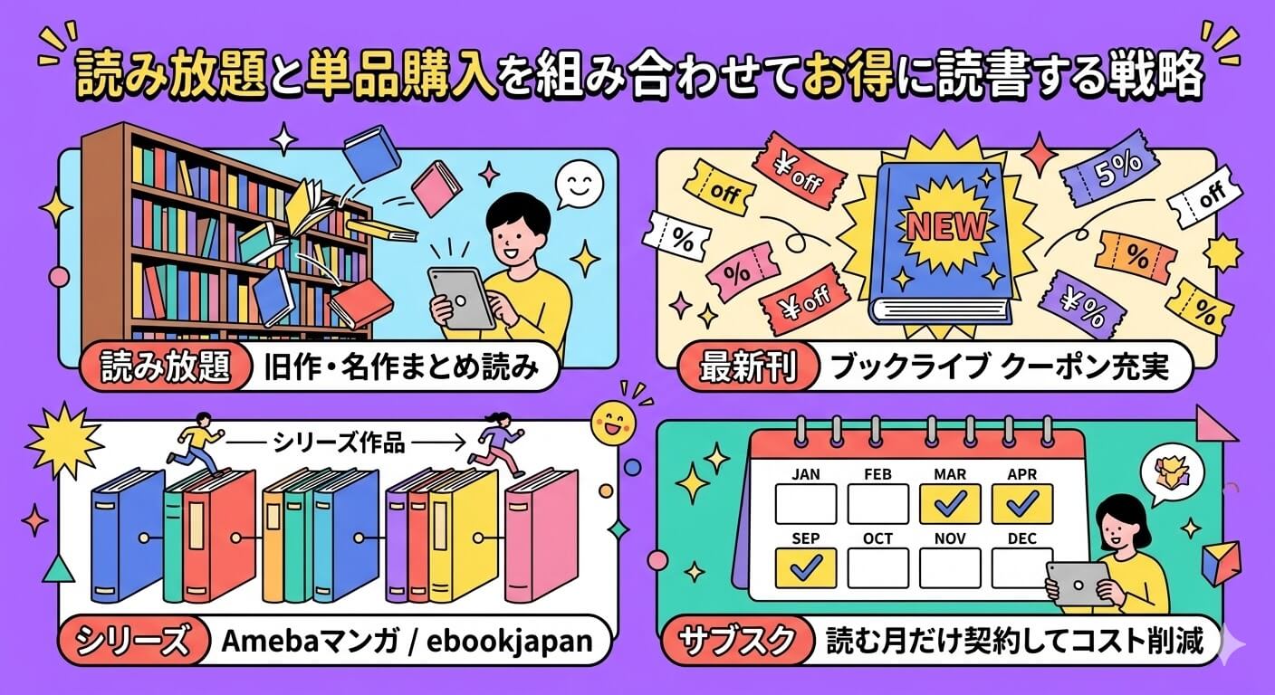 読み放題と単品購入を組み合わせてお得に読書する戦略