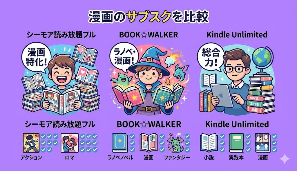 漫画が読み放題できるサブスクを比較