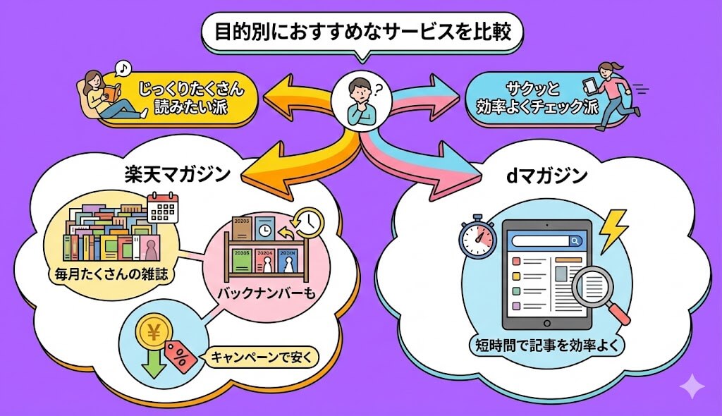 雑誌を読む目的別におすすめなサービスを比較