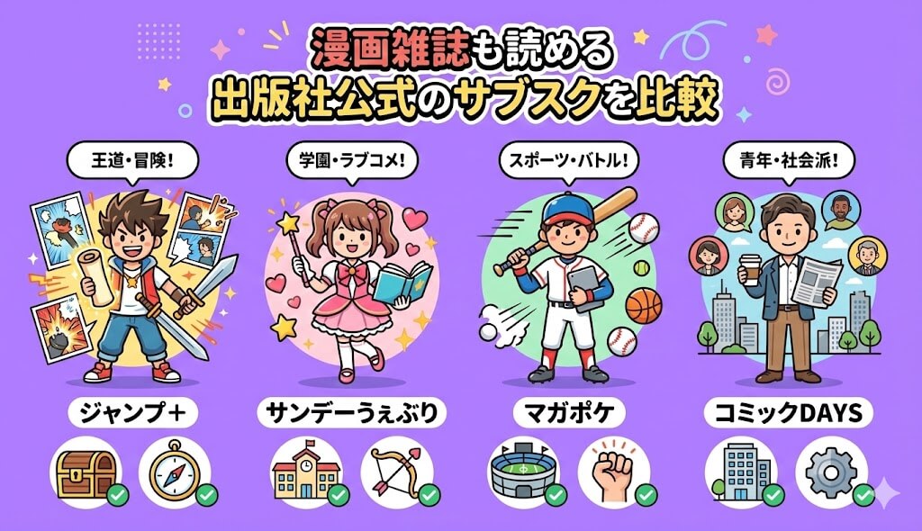 漫画雑誌も読み放題できる出版社公式のサブスクを比較