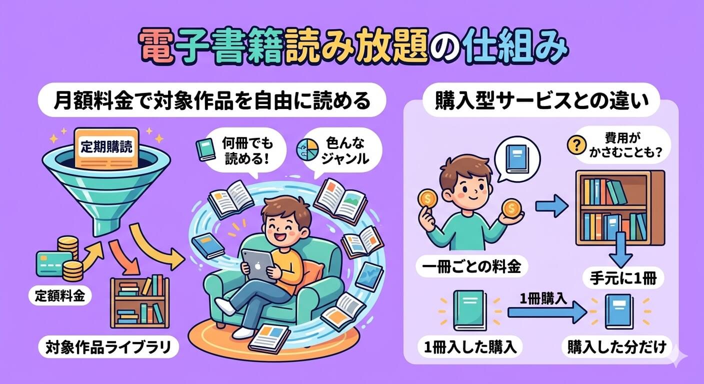 電子書籍読み放題とは？月額サブスクの仕組み