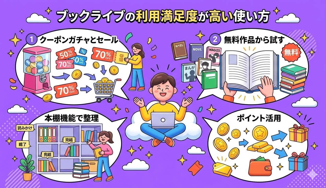 ブックライブの評判から見えた利用満足度が高い使い方