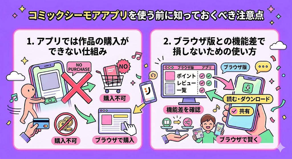 コミックシーモアアプリを使う前に知っておくべき注意点