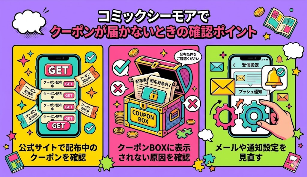コミックシーモアでクーポンが届かないときの確認ポイント