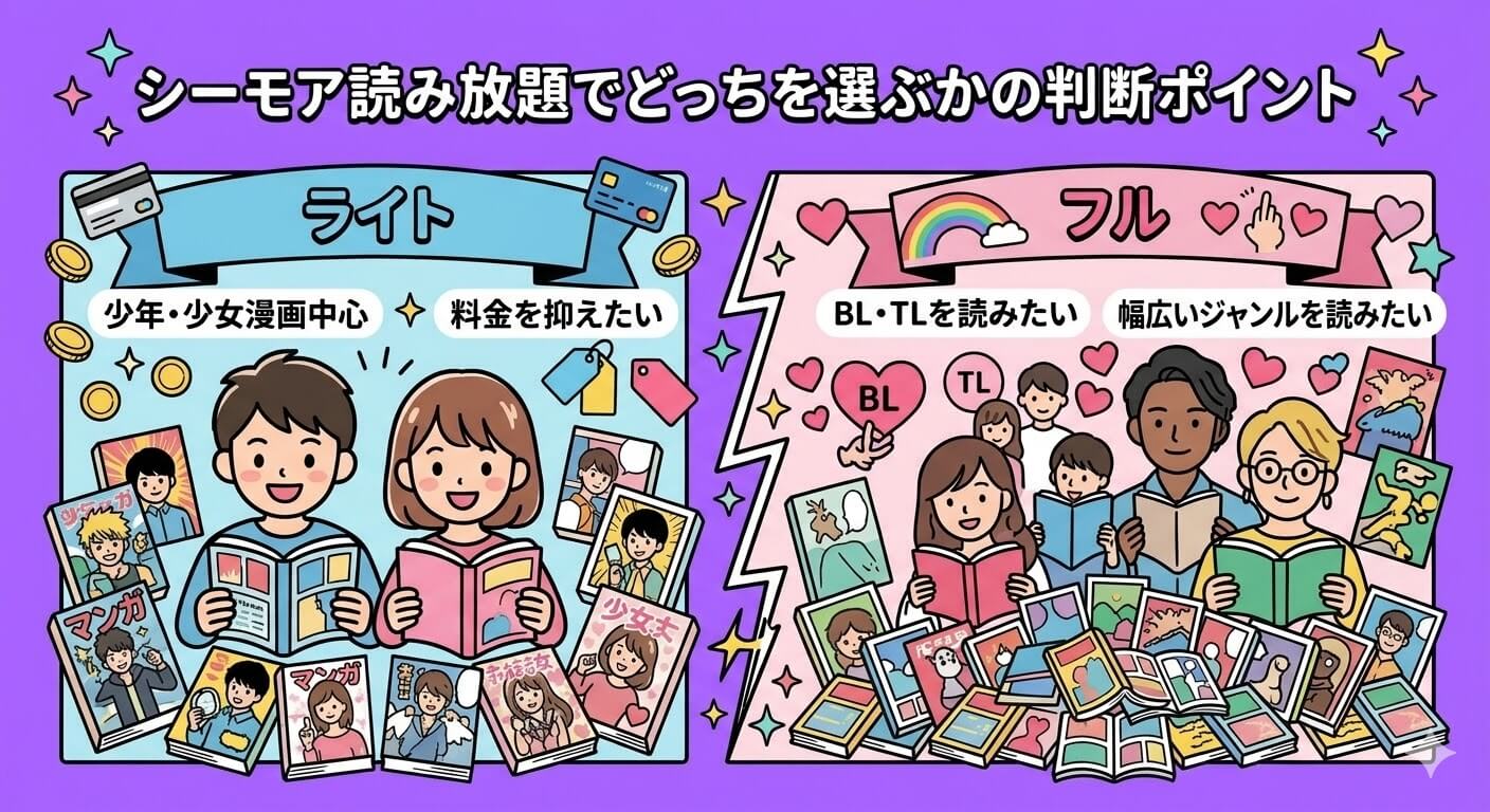 コミックシーモアの読み放題でどっちを選ぶかの判断ポイント
