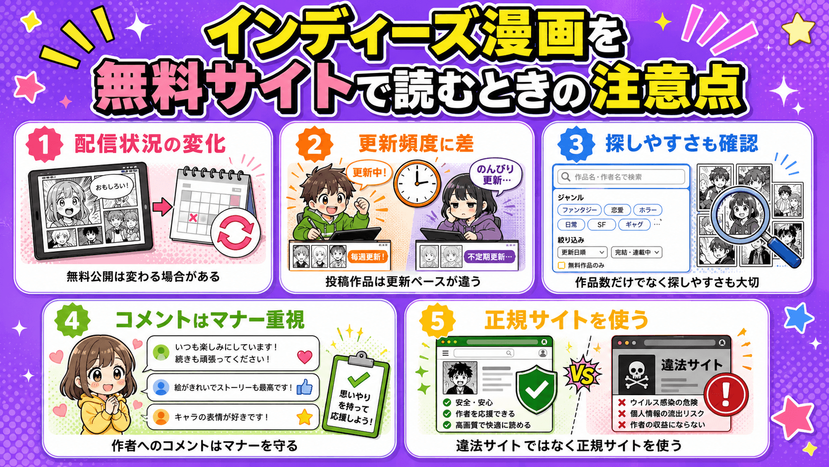 インディーズ漫画を無料サイトで読むときの注意点