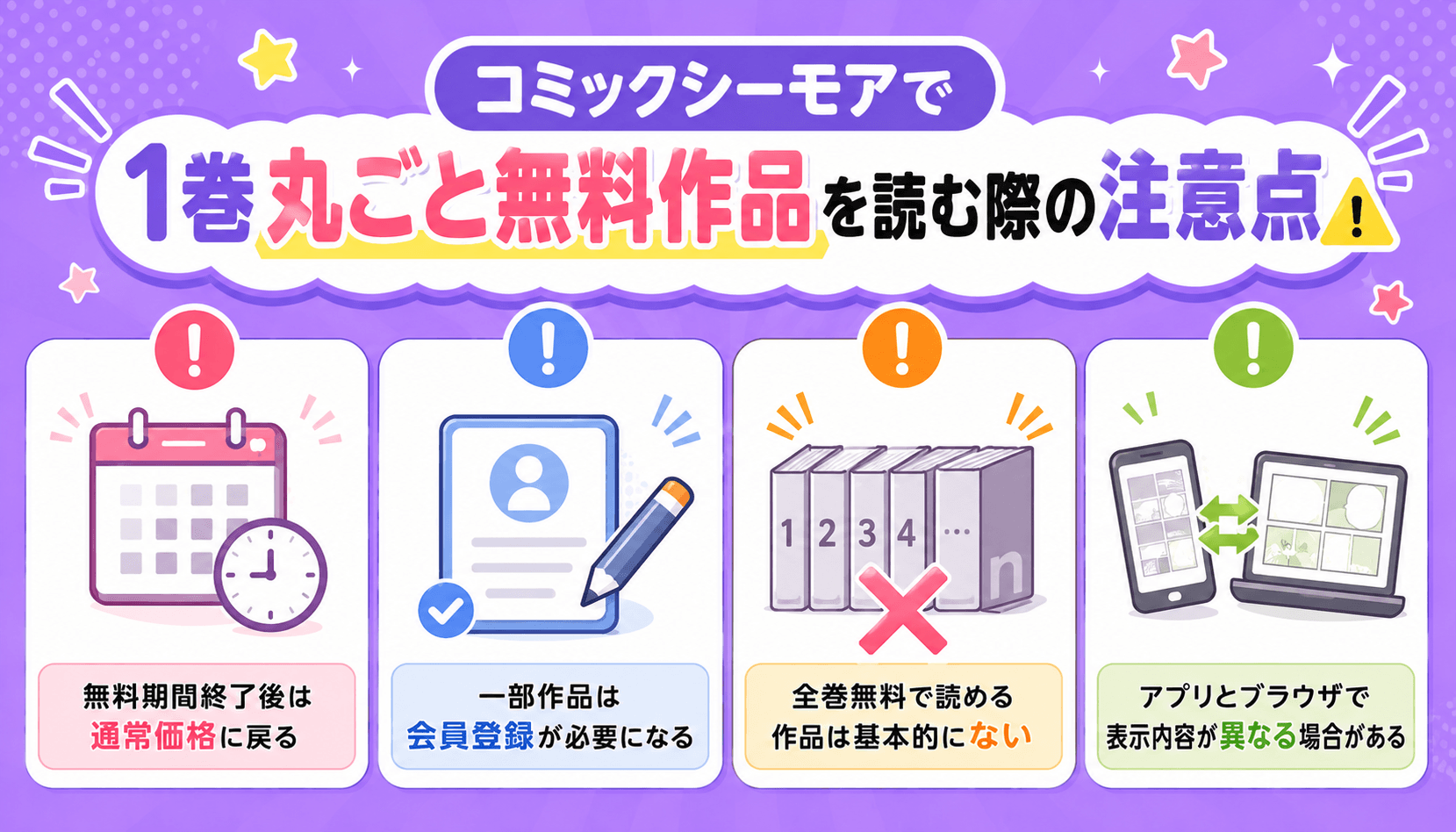 コミックシーモアで1巻丸ごと無料作品を読む際の注意点