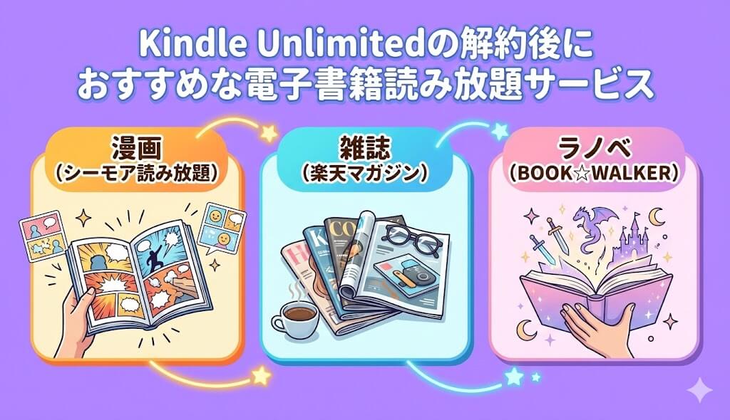 Kindle Unlimitedの解約後におすすめな電子書籍読み放題サービス