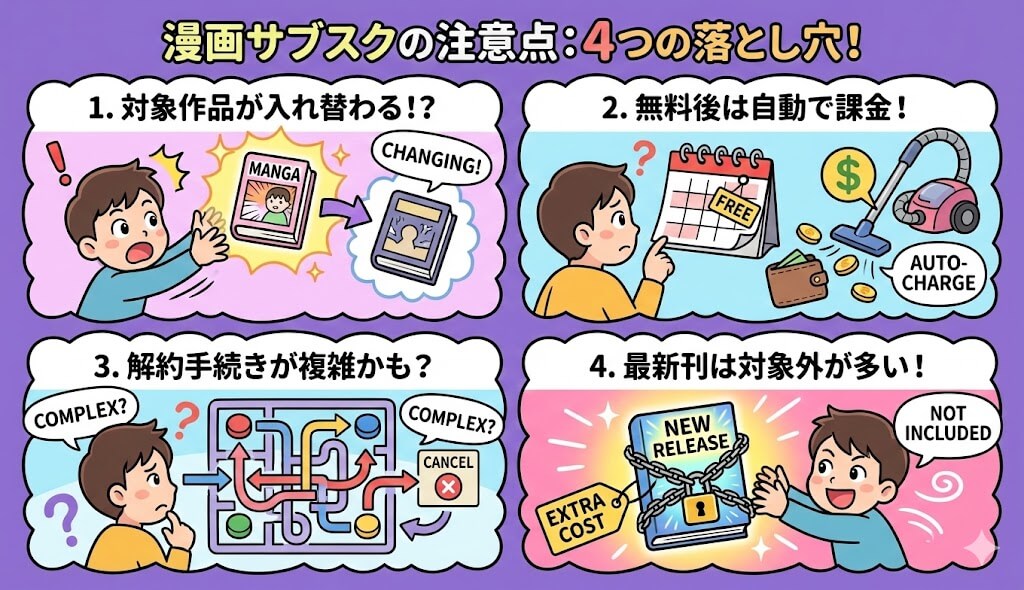 漫画が読み放題できるサブスクを利用する前に知っておきたい注意点