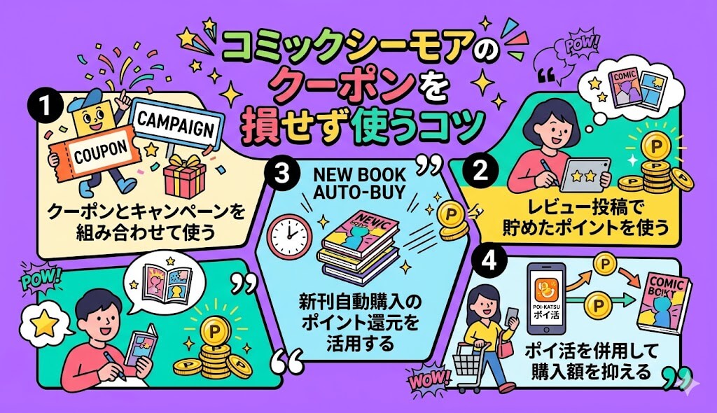 コミックシーモアのクーポンを損せず使うコツ