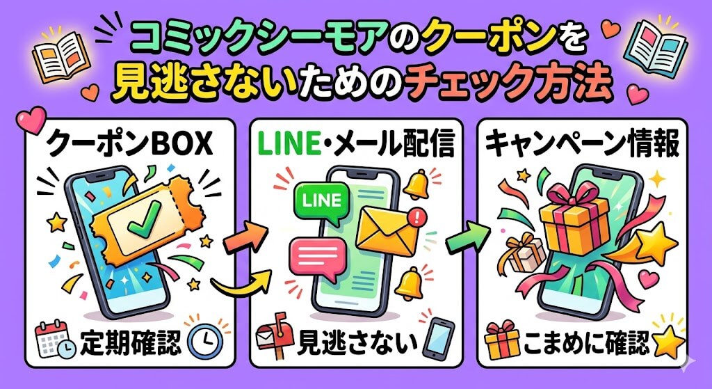 コミックシーモアのクーポンを見逃さないためのチェック方法