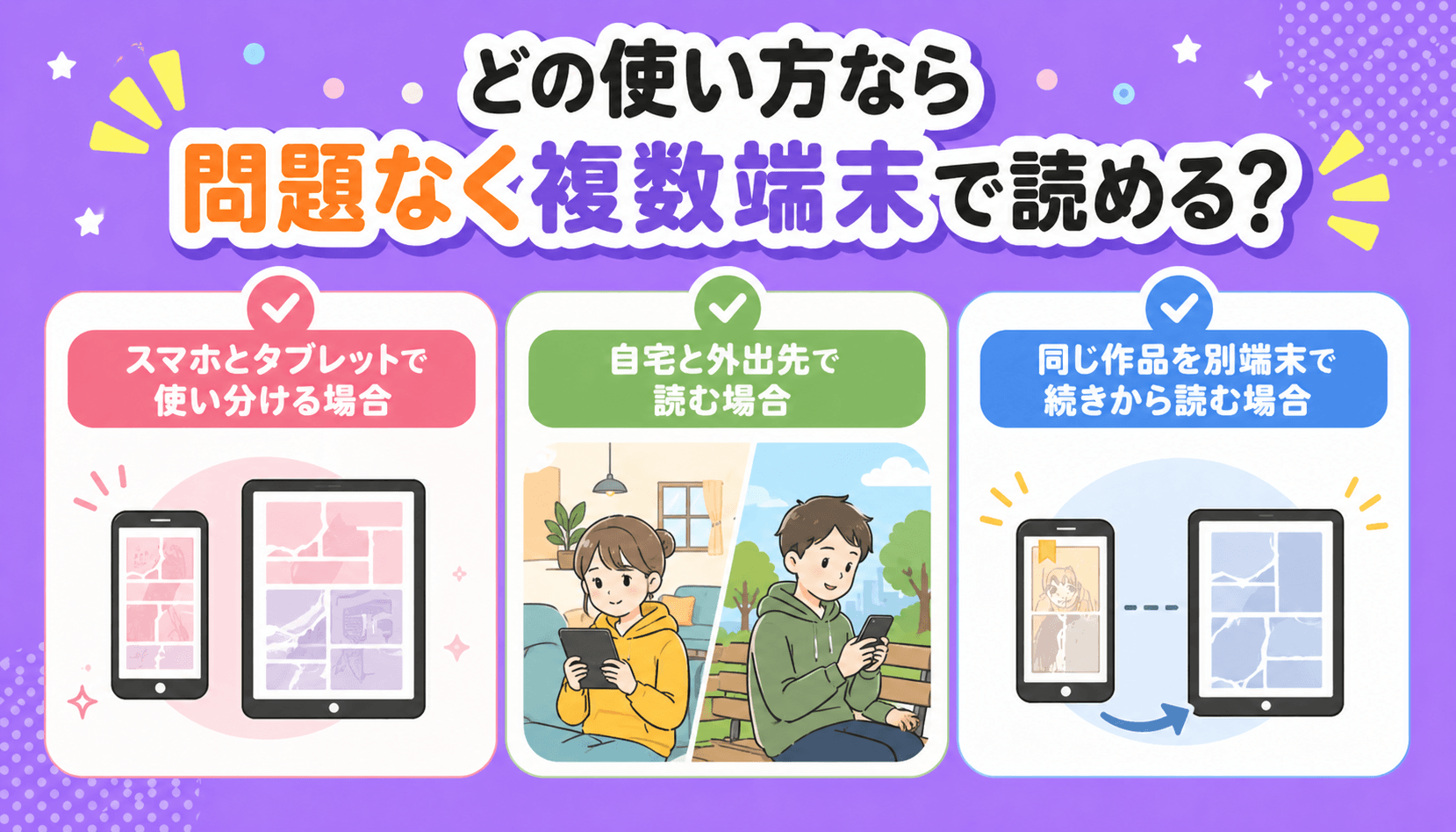 どの使い方なら問題なく複数端末で読めるのか
