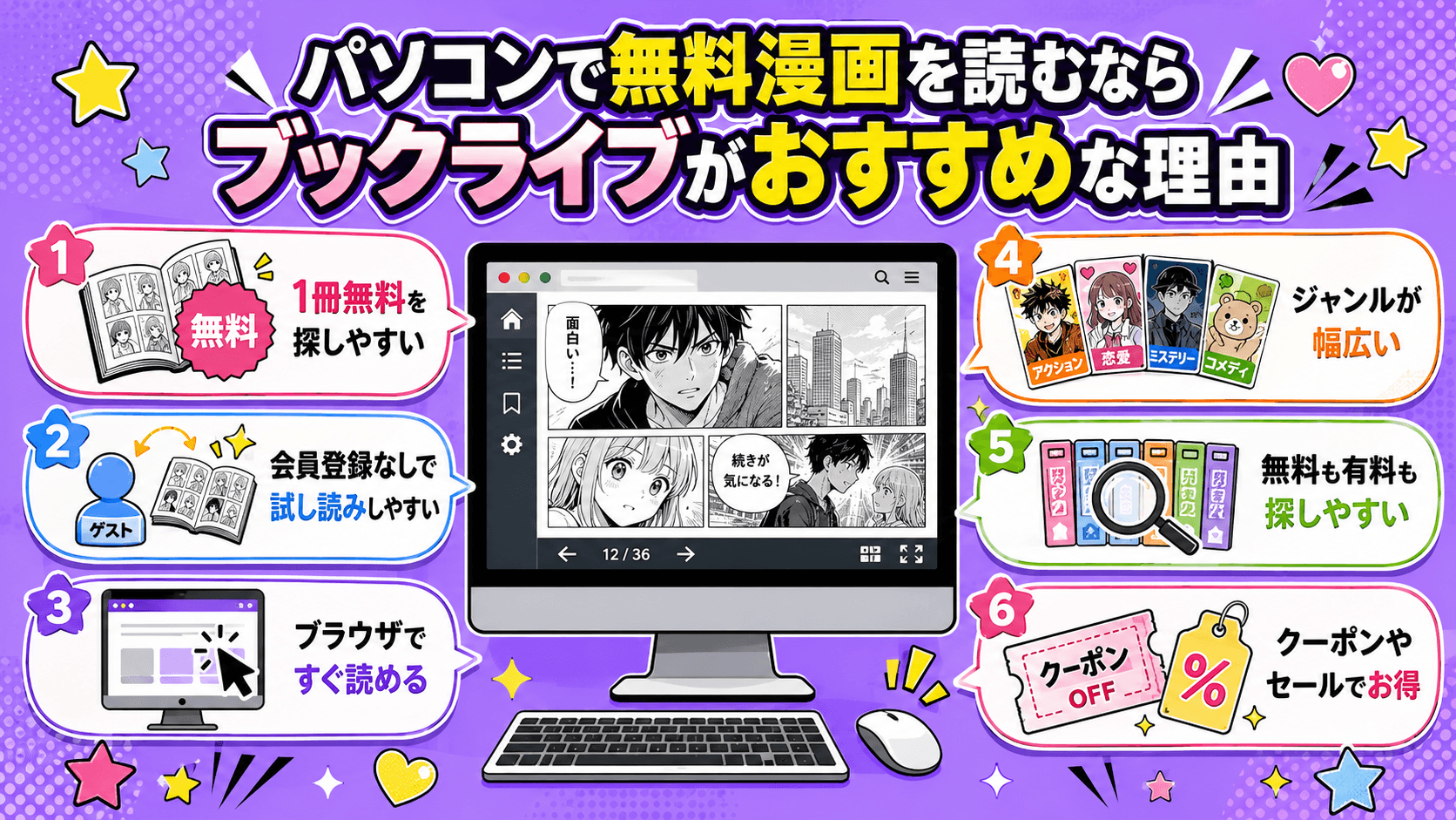 パソコンで無料漫画を読むならブックライブがおすすめな理由