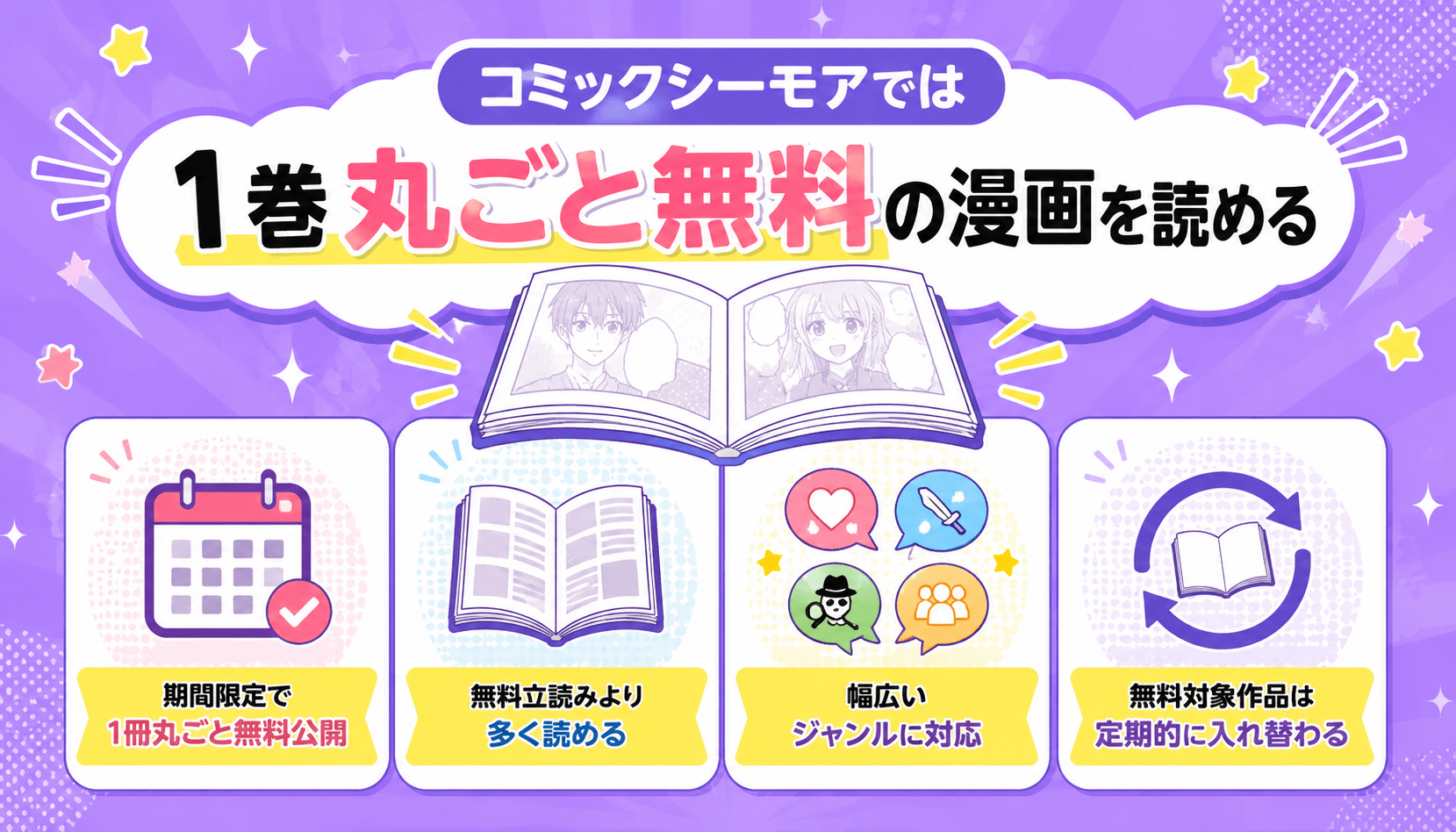 コミックシーモアでは1巻丸ごと無料の漫画を読める