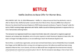 Netflix、ワーナー・ブラザース買収の提案引き上げを正式に見送り。パラマウント・スカイダンスの提案が優位に 画像