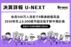 U-NEXT、会員500万人目前で9期連続最高益。2030年売上6,000億円超目指す新中期計画「Road to 2030」策定 画像