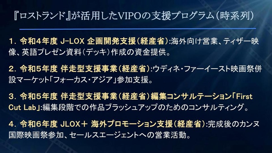 ベネチア国際映画祭3冠『ロストランド』を支えたVIPOの「多段階支援」の内容とは？企画開発から編集、セールスまで