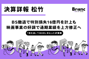 松竹、BS撤退で特別損失16億円を計上も映画事業の好調で通期業績を上方修正へ 画像