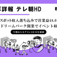 テレビ朝日HD、2026年度第1四半期は営業益48.0％減。TDP開業で新セグメントが売上倍増も、放送スポット収入が落ち込む 画像