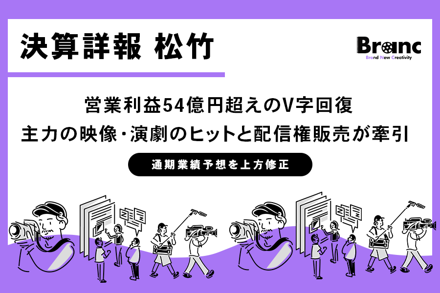 松竹、第3四半期は営業利益54億円超えのV字回復。映像・演劇のヒットと配信権販売が牽引し通期予想も上方修正