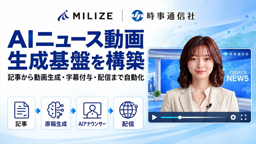 MILIZE、時事通信社の「AIニュース動画生成基盤」を構築。Dify中核に原稿生成からAIアナウンサー動画・字幕・配信まで一気通貫で自動化