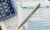 Tax form with a calculator