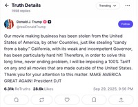 出典：Truth Socialのトランプ米国大統領のアカウントより